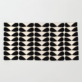 Mod Leaves Mid Century Modern Abstract Pattern in Black and Almond Cream Beach Towel