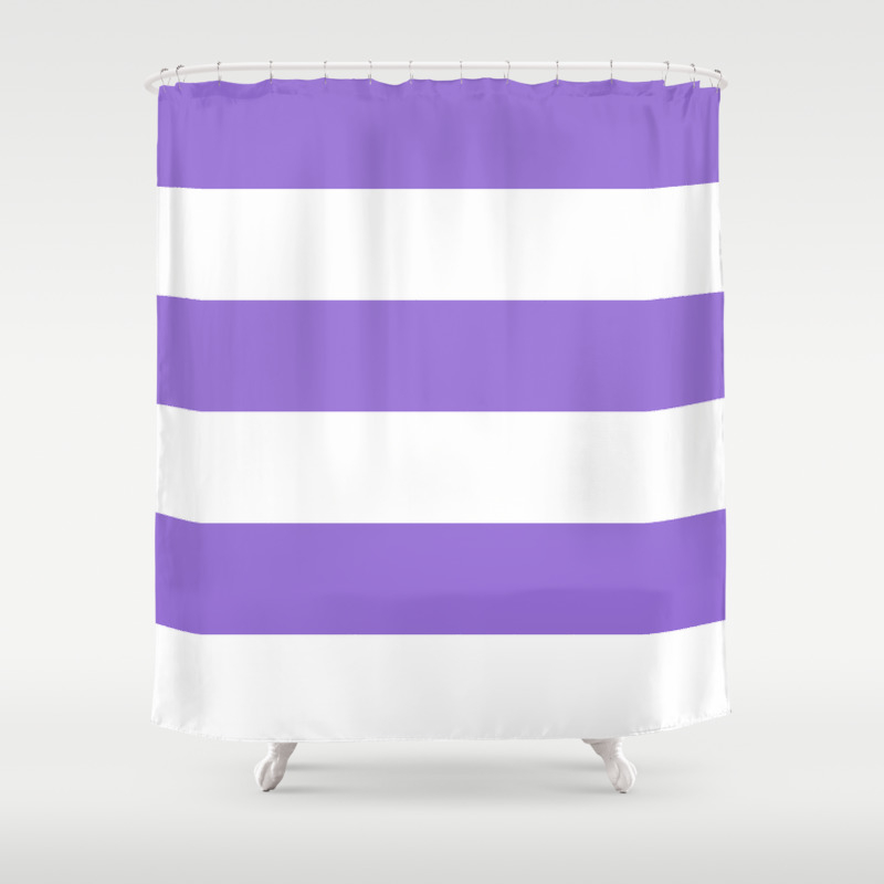 Wide Horizontal Stripes White And Dark Pastel Purple Shower