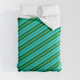 [ Thumbnail: Dark Turquoise & Dark Green Colored Lined/Striped Pattern Comforter ]