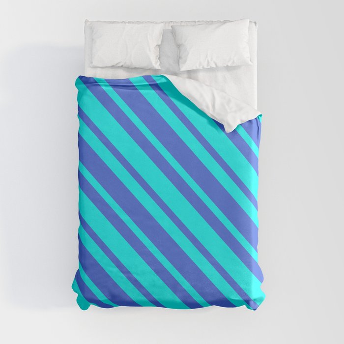 Aqua & Royal Blue Colored Stripes Pattern Duvet Cover