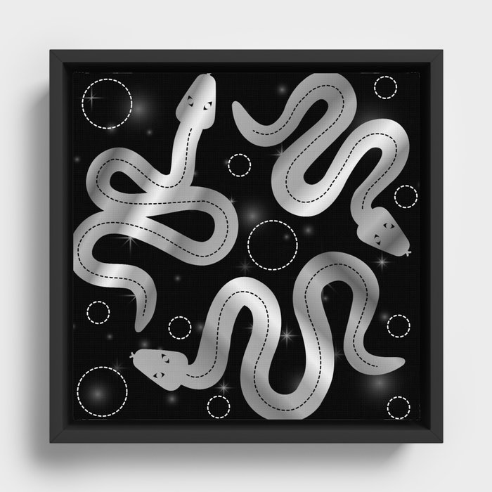 Esoteric Mystic occult magical sacral snakes in silver Framed Canvas