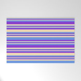 [ Thumbnail: Purple, Beige, and Cornflower Blue Colored Striped/Lined Pattern Welcome Mat ]
