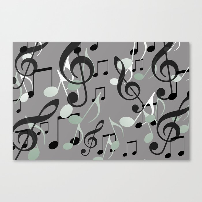 Many Music Notes with clef grey and black Canvas Print