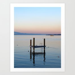Pontoon on Lake Leman Art Print | Photo, Switzerland, Peaceful, Swiss, Geneva, Souvenir, Landscape, Color, Calm, Lake 