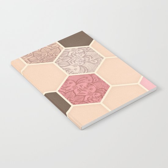 Caramel, Cocoa, Strawberry & Cream Hexagon & Doodle Pattern Notebook