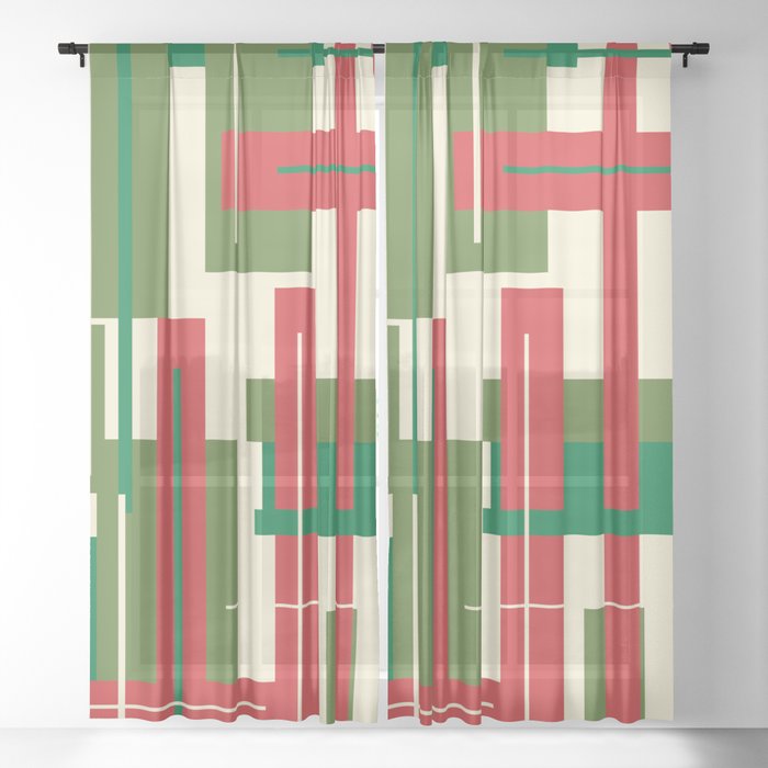 Sheer curtains Red plaid pattern vector background