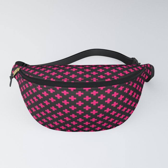 Small Hot Neon Pink Crosses on Black Fanny Pack