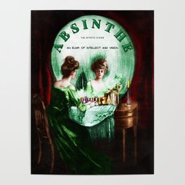 Vintage 1876 Absinthe Liquor "The Artist's Choice" Elixir Aperitif Cocktail Alcoholic Advertisement Poster for kitchen, dining room  office Poster