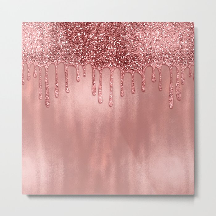 Dripping in Rose Gold Glitter Metal Print