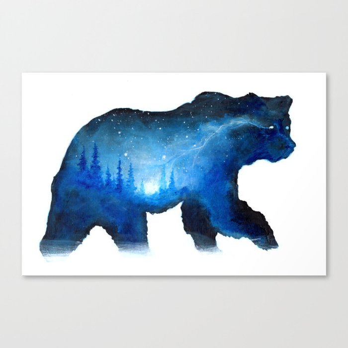 Bear Painting | Polar Bear | Grizzly Bear | Double Exposure Bear | Forest | Space | Night Sky Canvas Print