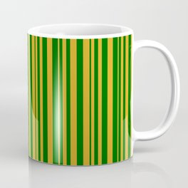 [ Thumbnail: Goldenrod and Dark Green Colored Stripes Pattern Coffee Mug ]