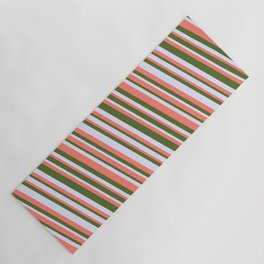 [ Thumbnail: Salmon, Dark Olive Green & Lavender Colored Lines Pattern Yoga Mat ]
