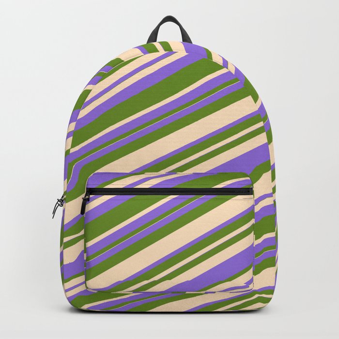 Purple, Green, and Bisque Colored Lined Pattern Backpack