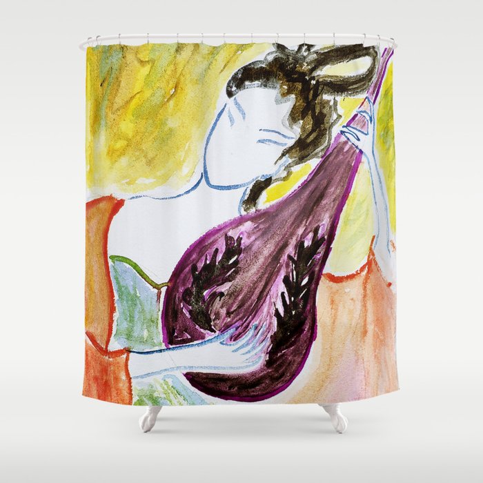 beauty playing lute Shower Curtain