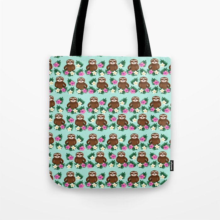 Sloth and Hibiscus Tote Bag