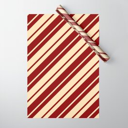 [ Thumbnail: Beige and Dark Red Colored Stripes/Lines Pattern Wrapping Paper ]