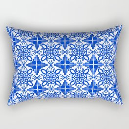 Cheerful Retro Modern Kitchen Tile Layered Pattern Delft Blue Rectangular Pillow