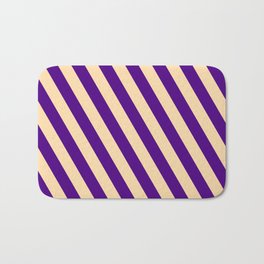 [ Thumbnail: Indigo & Tan Colored Stripes Pattern Bath Mat ]