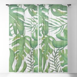 Tropical Jungle Palm Leaves Sheer Curtain