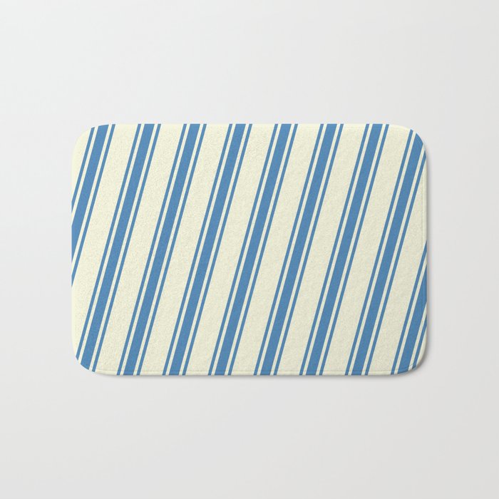 Beige and Blue Colored Pattern of Stripes Bath Mat