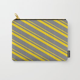[ Thumbnail: Yellow & Grey Colored Stripes/Lines Pattern Carry-All Pouch ]
