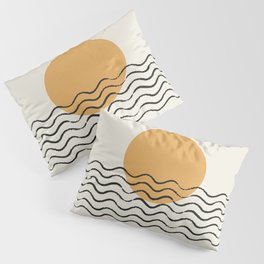 Ocean wave gold sunrise - mid century style Pillow Sham