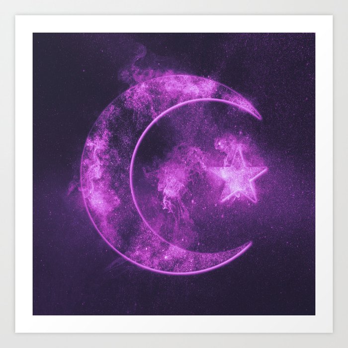 Symbol Of Islam Star And Crescent Moon Abstract Night Sky