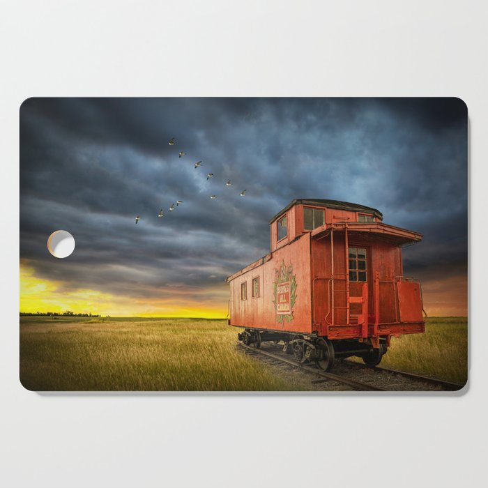 Railroad Train Red Caboose on Prince Edward Island Cutting Board