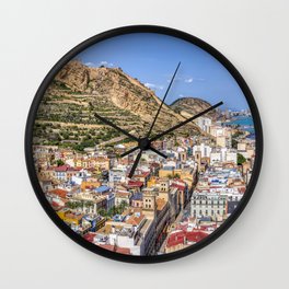 Alicante with the cathedral and the castle of Santa Barbara, Spain. Wall Clock