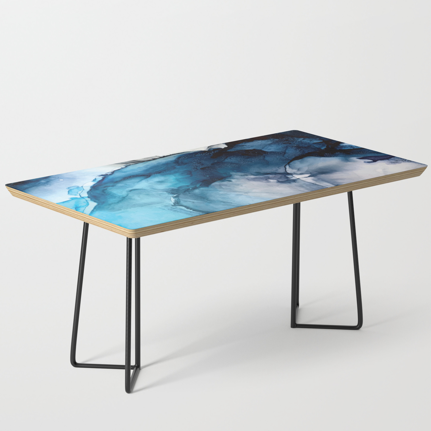 White Sand Blue Sea Alcohol Ink Painting Coffee Table By