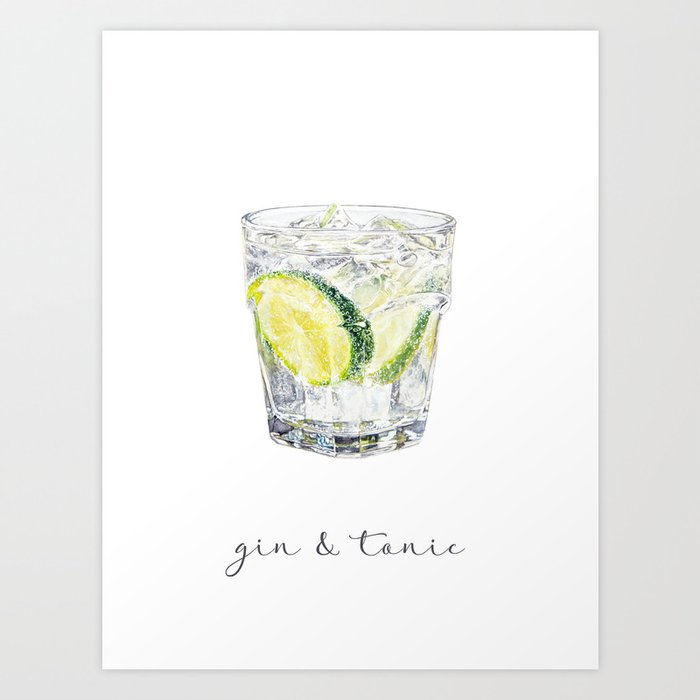 Gin + Tonic Cocktail Painting | Watercolor Bar Art Art Print