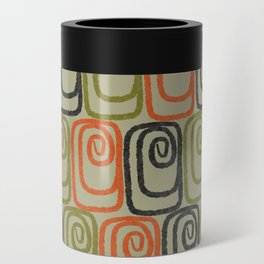 Midcentury Twist Abstract Pattern Olive Green Orange Charcoal  Can Cooler