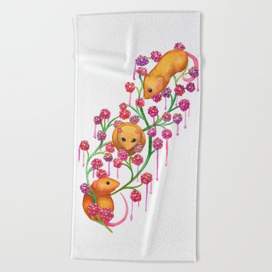 Watercolour Mice in the Bush Beach Towel