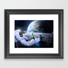 Astronaut on the Moon with beer Framed Art Print