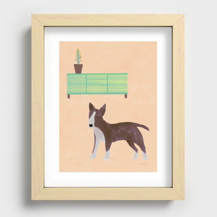 Dog and a drawer - Brown and Pink Recessed Framed Print