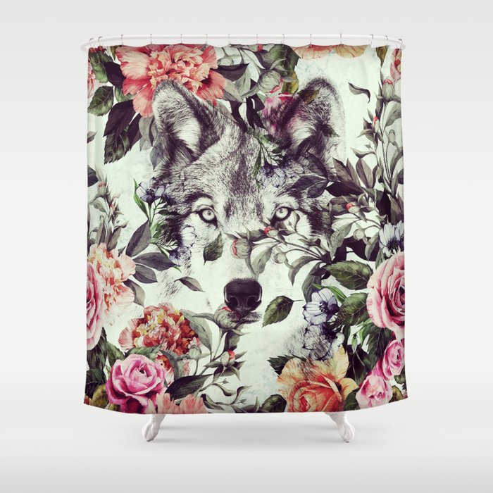 Floral Wolf Shower Curtain