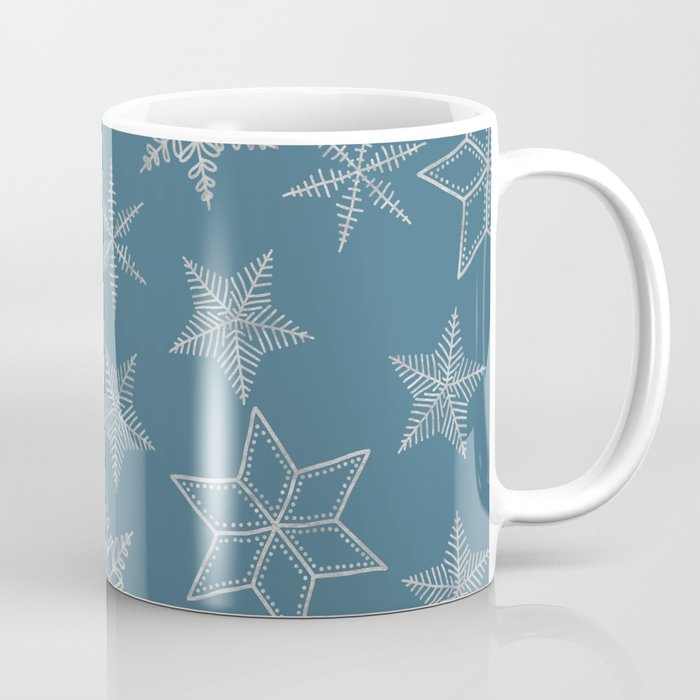 Silver Snowflakes On Teal Background Coffee Mug