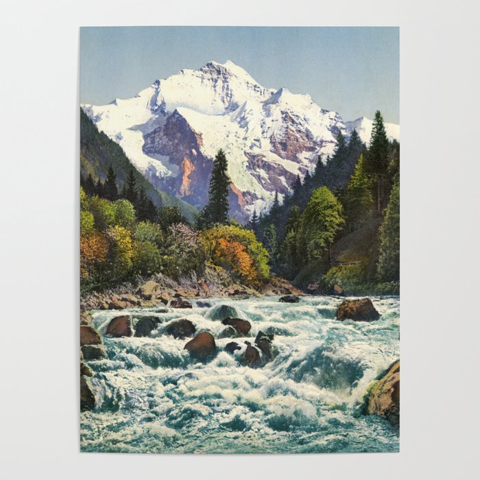 Mountains Forest Rocky River Poster
