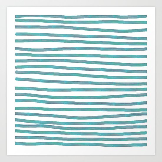Ocean Green Hand-painted Stripes Art Print