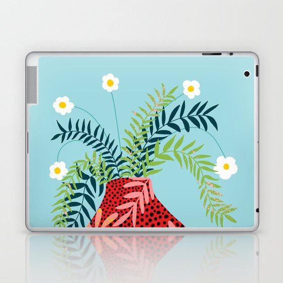 Sunny Side Up Flower Pot, Floral Odd Quirky Imperfect Whimsical Unique, Eclectic Bohemian Strange Polka Dots Maximalist Laptop & iPad Skin