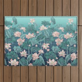 Sacred lotus clustered in a pond Outdoor Rug