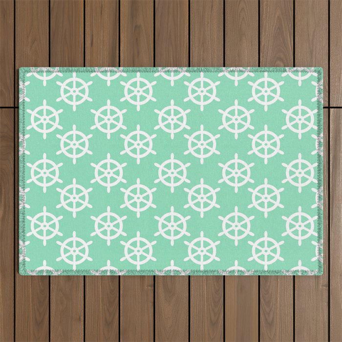 Ship Wheel (White & Mint Pattern) Outdoor Rug