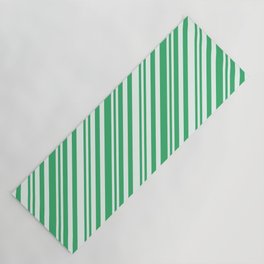[ Thumbnail: Mint Cream and Sea Green Colored Lines Pattern Yoga Mat ]
