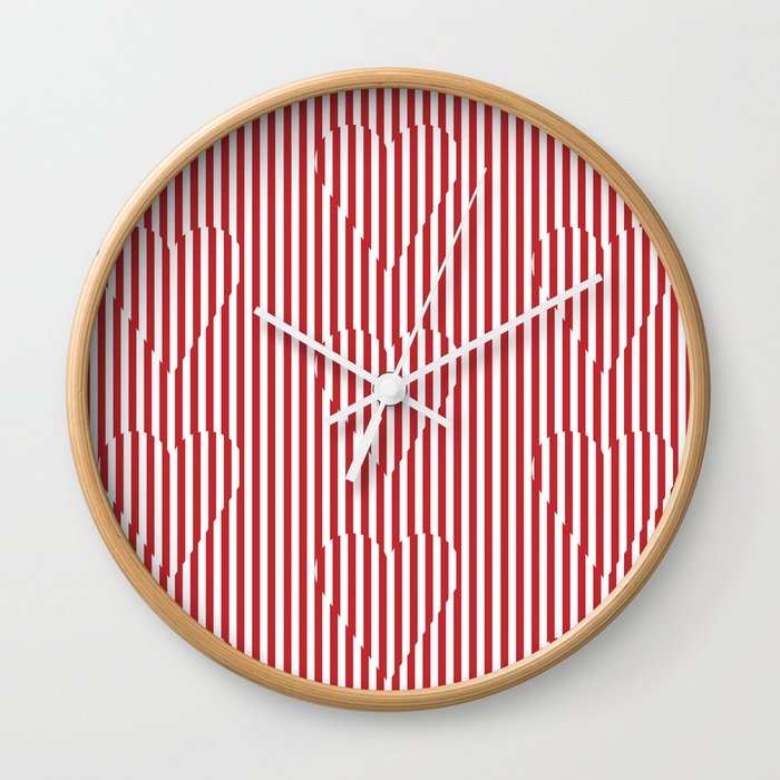 red and white striped hearts Wall Clock