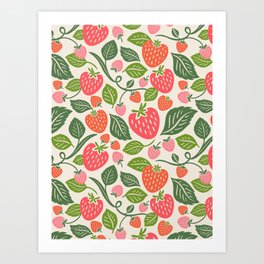 Strawberry Fields - Pink and Green Art Print