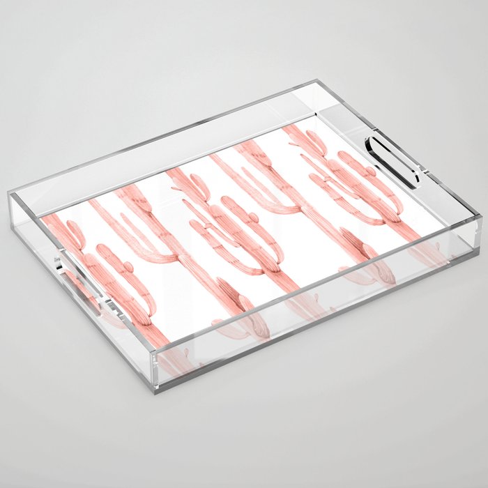 Pretty Coral Pink Cactus Pattern Acrylic Tray