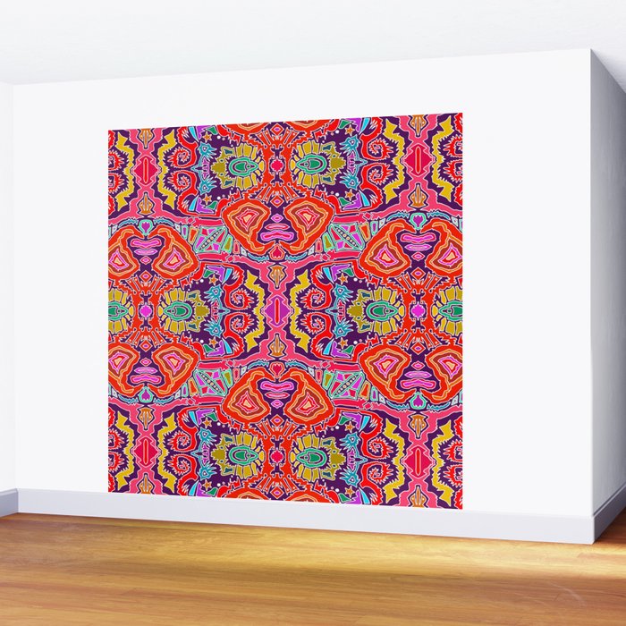 ikat doodle red Wall Mural by sharonturner | Society6