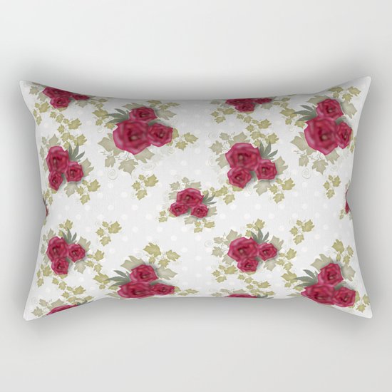 Red retro roses print Rectangular Pillow