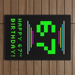 [ Thumbnail: 67th Birthday - Nerdy Geeky Pixelated 8-Bit Computing Graphics Inspired Look Outdoor Rug ]