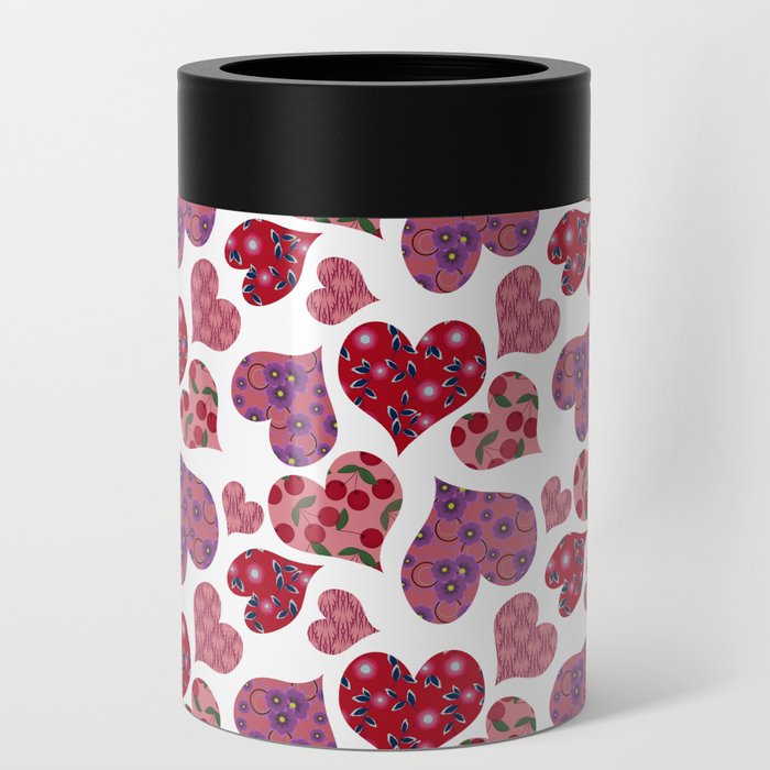 Seamless pattern with hearts with floral ornament Can Cooler